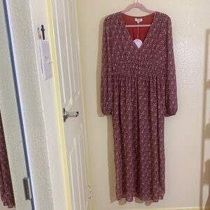 NWT Umgee Burgundy Floral Long Sleeve Dress